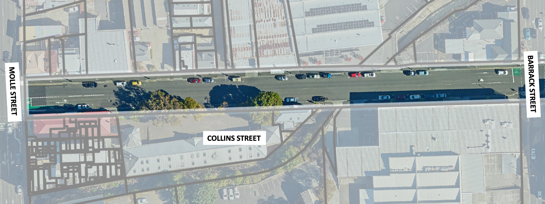 Collins Street intersection between Molle Street and Barrack Street