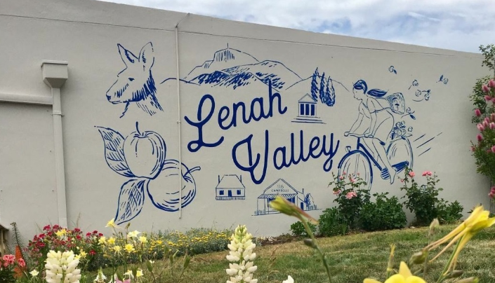 Mural with some art and written "Lenah Valley"
