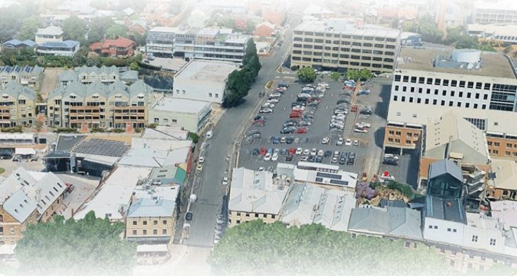 An aerial image of Montpelier Retreat looking up towards Hampden Road