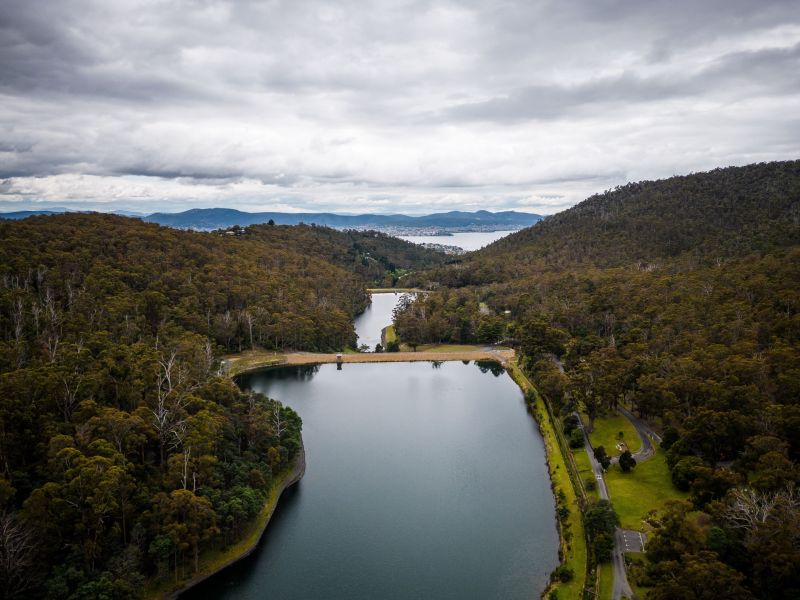 Aerial image of Waterworks Reserve and the extending view to the River Derwent