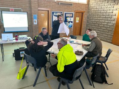 Group working togetehr during the West Hobart LAMP community workshop in Mount Stuart Memorial Hall. 